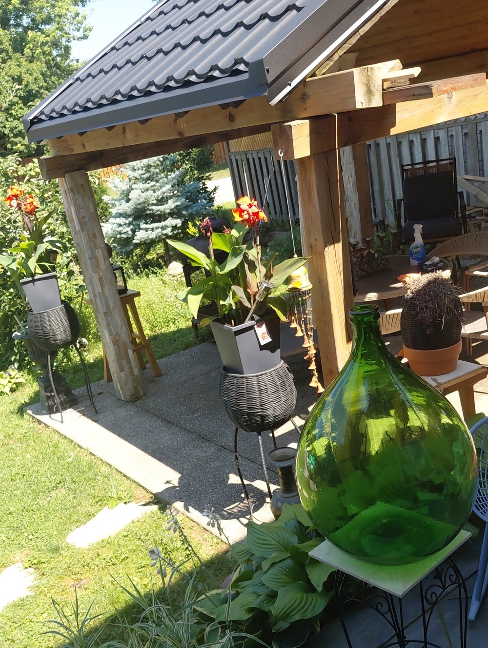 Large Green Glass Demijohn Bottle Vase
